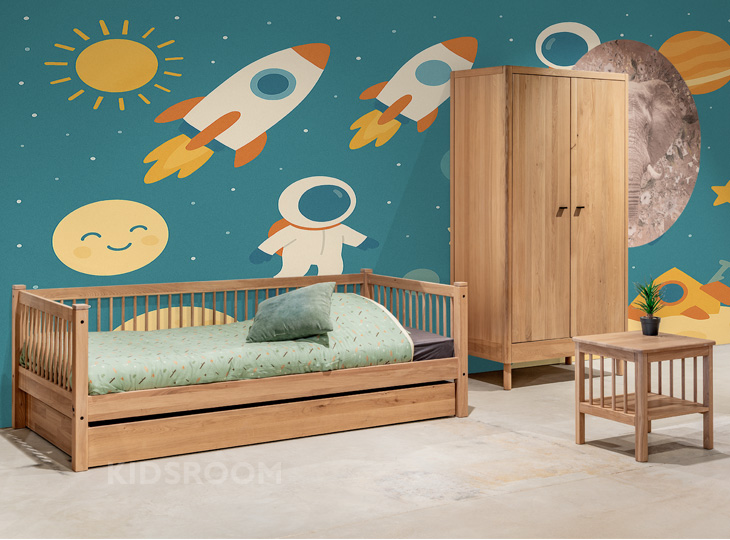 Vipack Forrest Eiken Kinderkamer Met Nachtkastje | Ruimtevaart