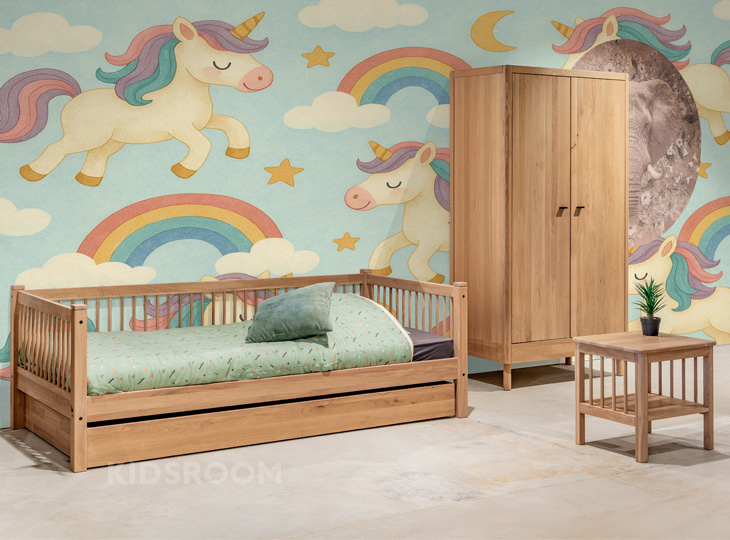 Vipack Forrest Eiken Kinderkamer Met Nachtkastje | Unicorn